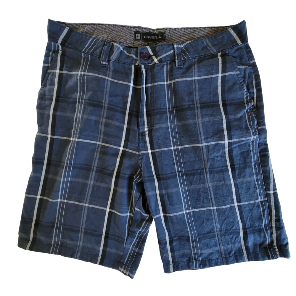 O'Neill Plaid‎ Walk Shorts Mens 36 Navy Blue Polyester Viscose Casual Surf Skate